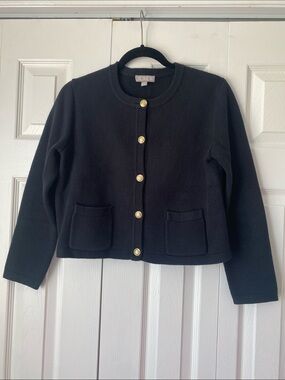 J. Crew Black Knit Button-Front Jacket with Gold Buttons Size S